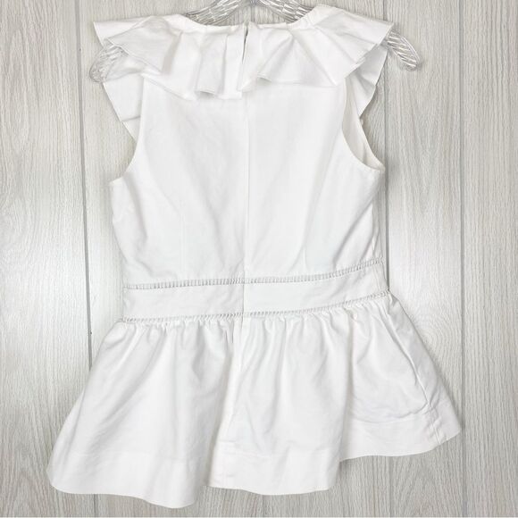 Kate Spade | White V-Neck Ruffle Peplum Sleeveless Blouse Size 4 - Picture 2 of 13